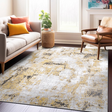 World Rug Gallery Contemporary Chic Abstract Design Area Rug 5' X 7' Yellow 937YELLOW5X7